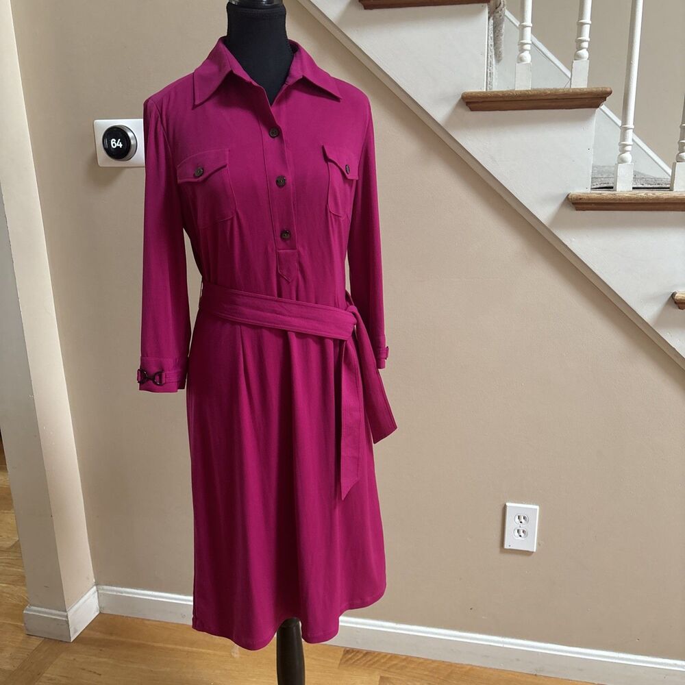 Tahari Arthur S. Levine Women’s Pink Belted Button Up Collared Dress Size 8